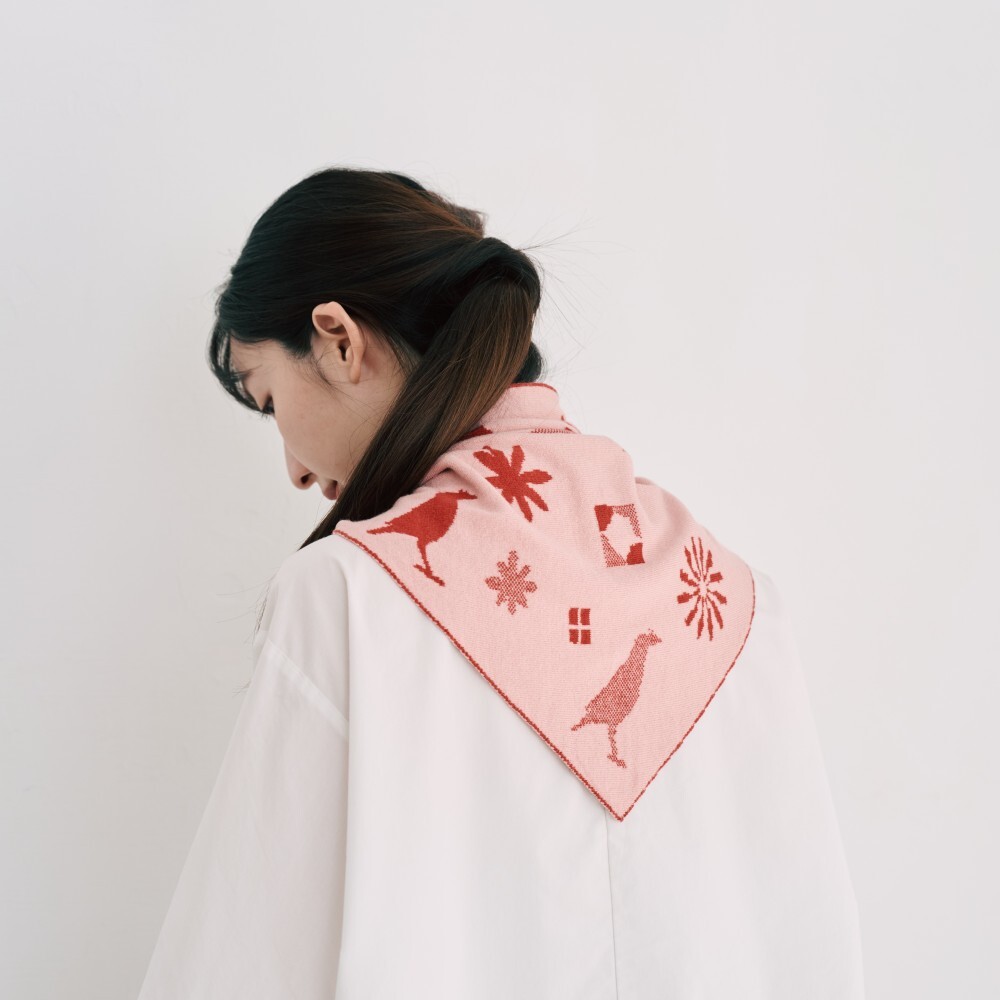印花樂緹花三角圍巾/經典花色/暖爐紅