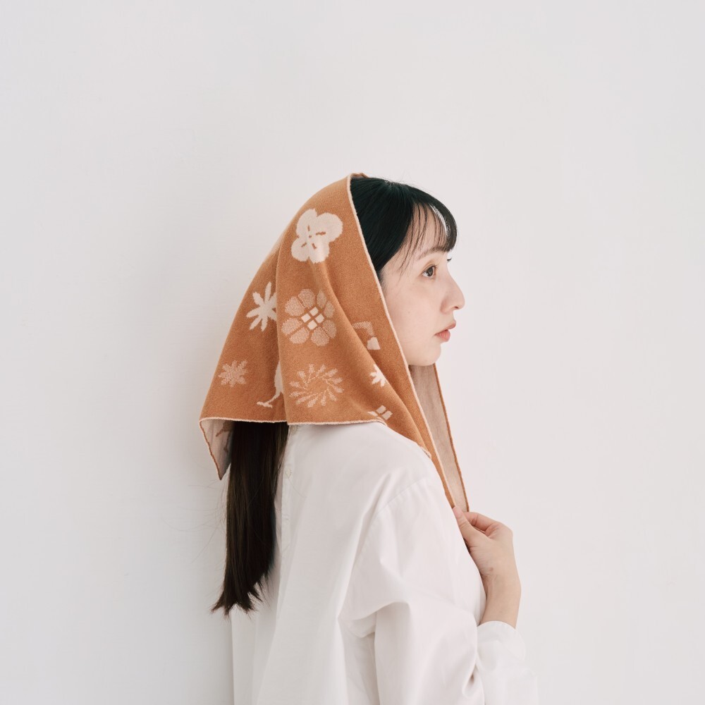 緹花三角圍巾/經典花色/咖啡牛奶
