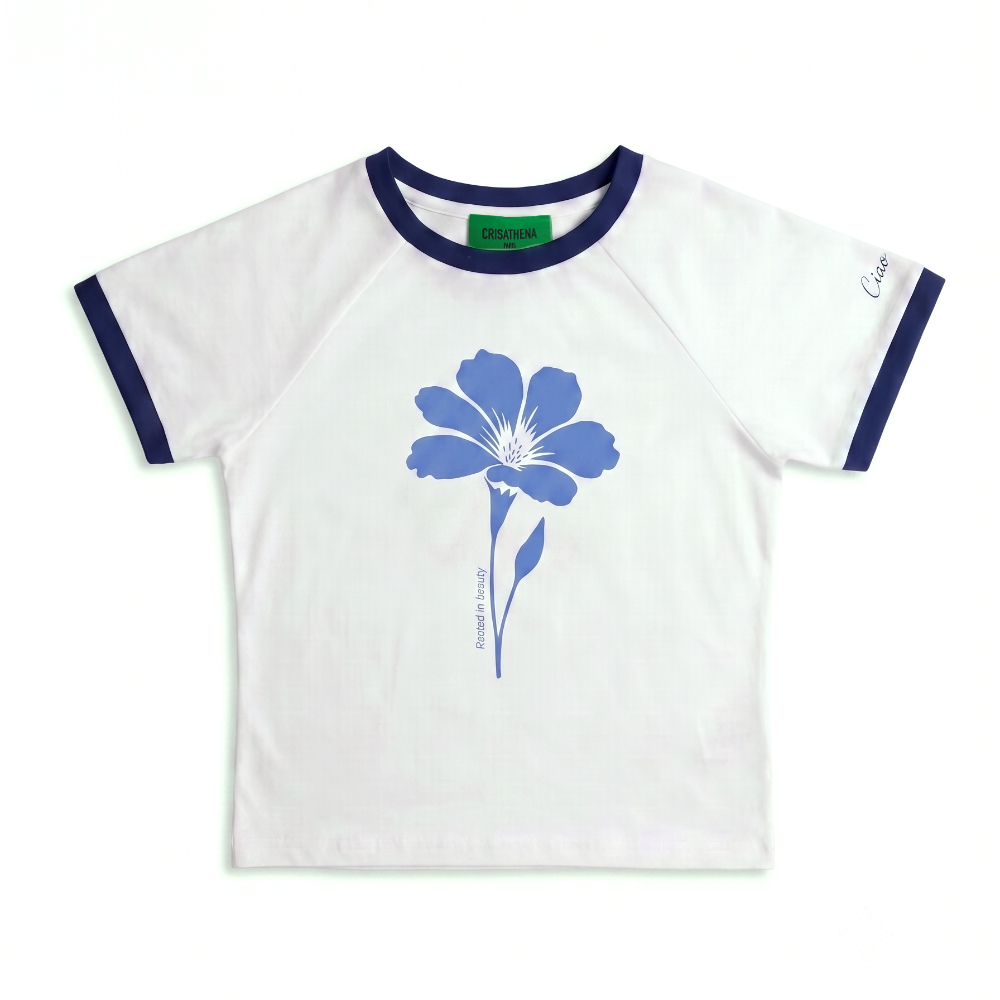 1009CT135-CRISATHENA-FH-藍色花 T 恤 (A135 白色)