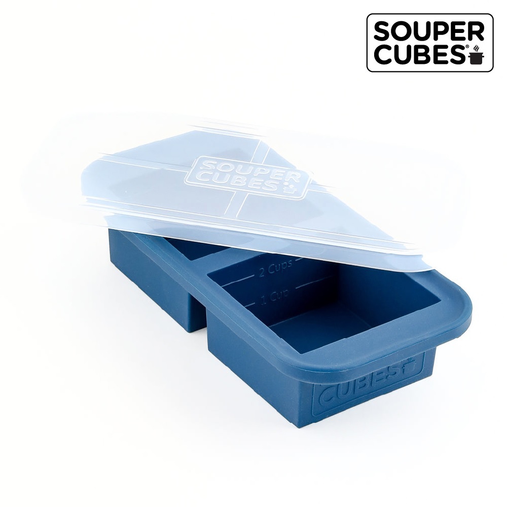 【Souper Cubes】多功能食品級矽膠保鮮盒2格_暮光藍(500ml/格)