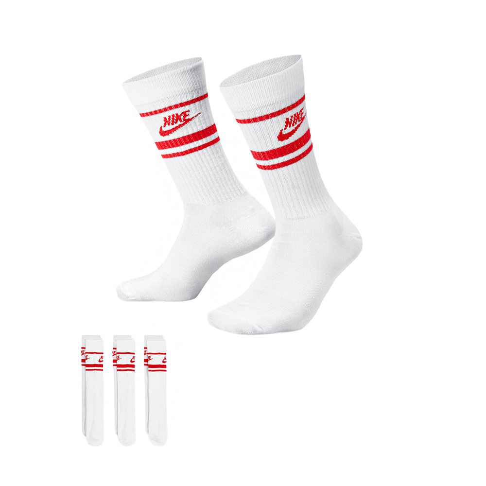 Nike Everyday Essential 三入 白紅色 Logo 運動 休閒 長襪 中筒襪 DX5089-102
