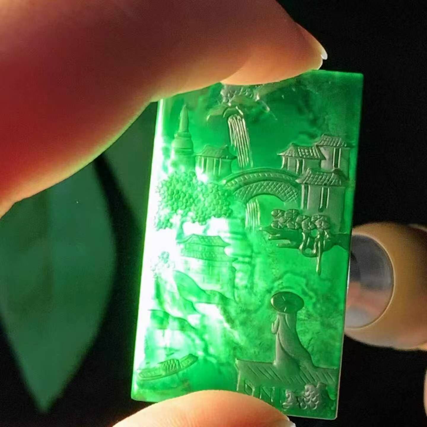 927251 翡翠墨翠意境人物山水牌