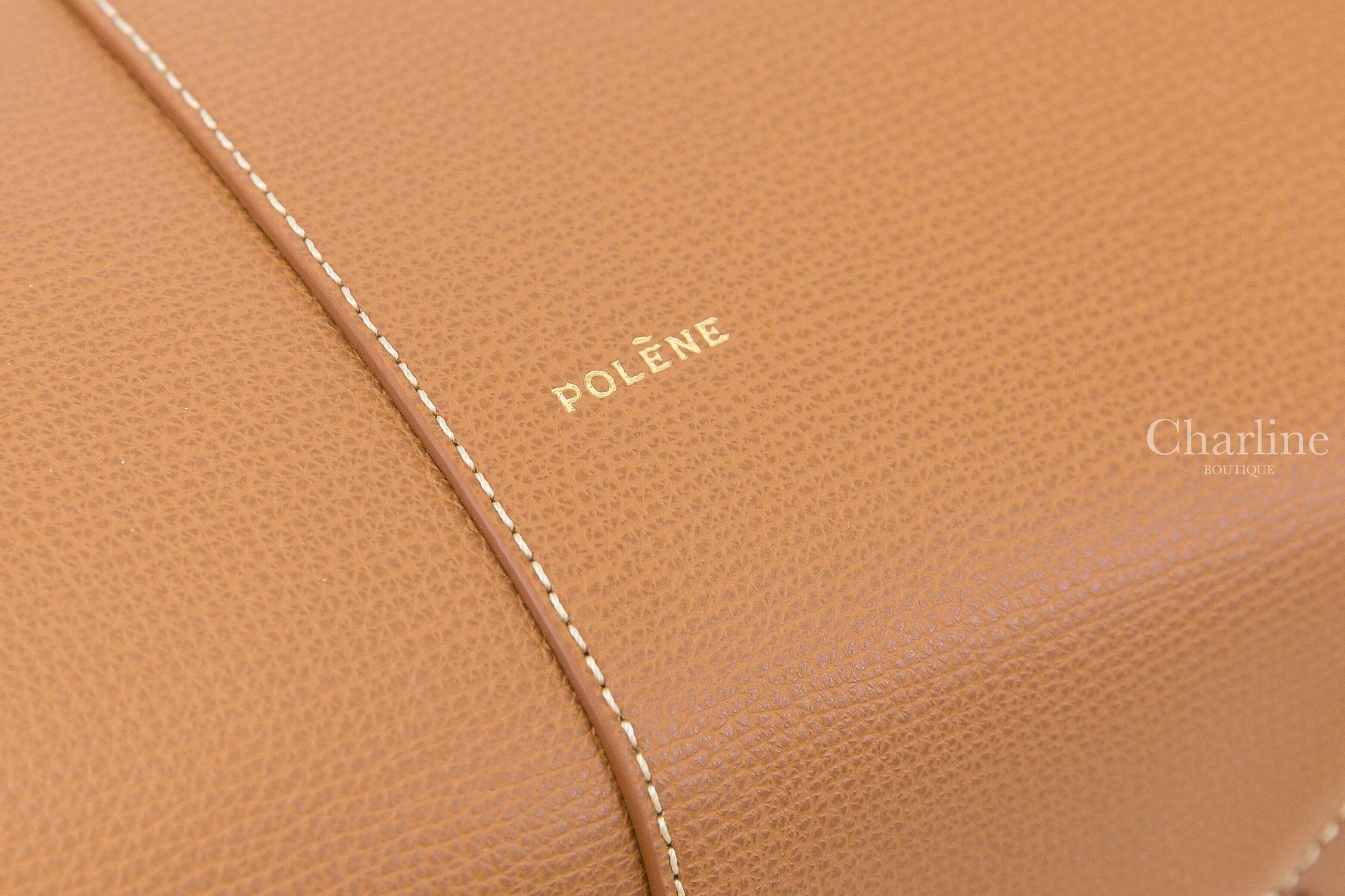 Polène Cyme 駝色金字側邊磁吸抓皺紋理小牛皮手提肩背包