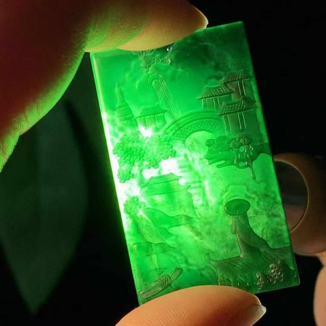 翡翠墨翠意境人物山水牌,天然翡翠A玉, 緬甸玉, Jade, Jadeite