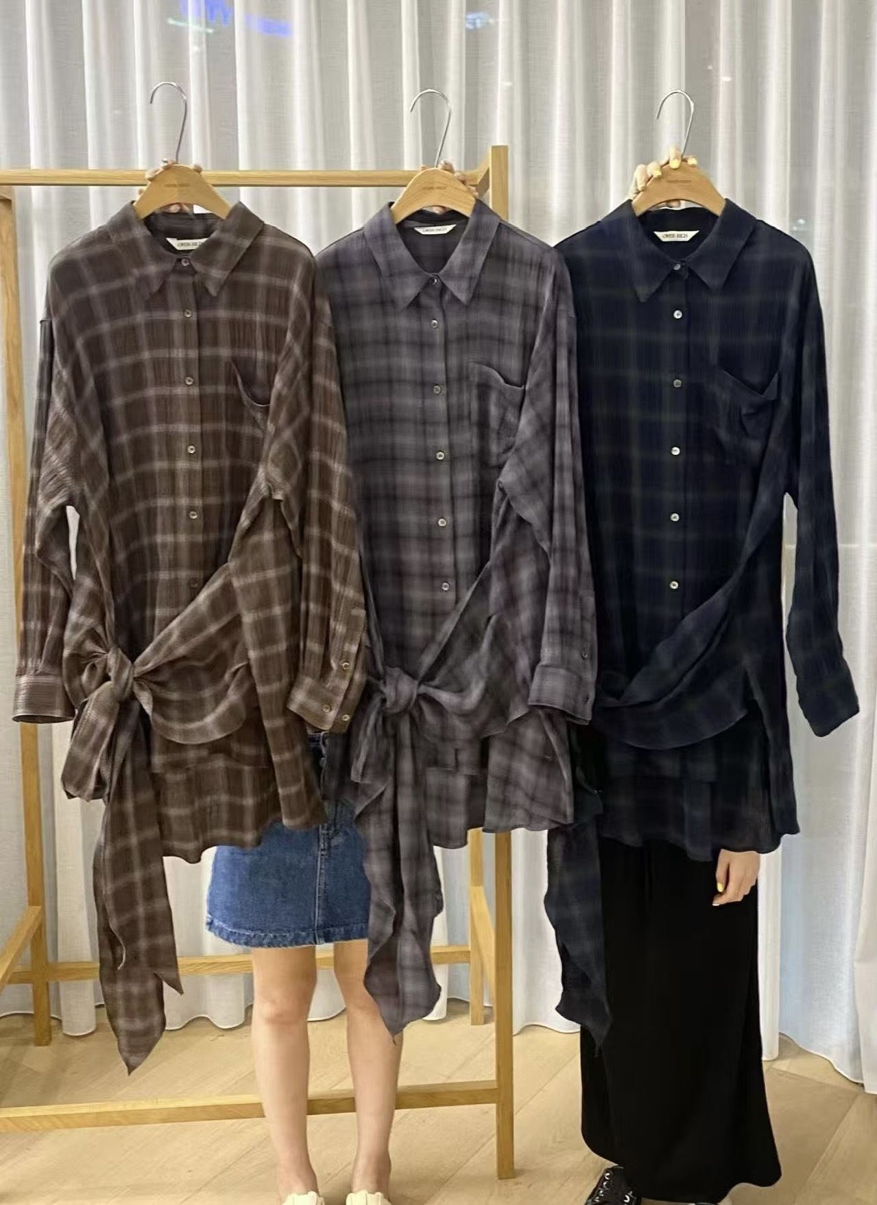 OR2601 Tie-Front Oversized Plaid SH