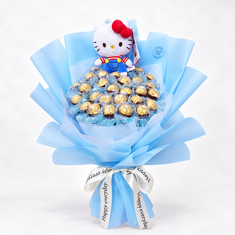 15cm Hello Kitty 凱蒂貓30顆金莎巧克力花束 藍色送禮花束