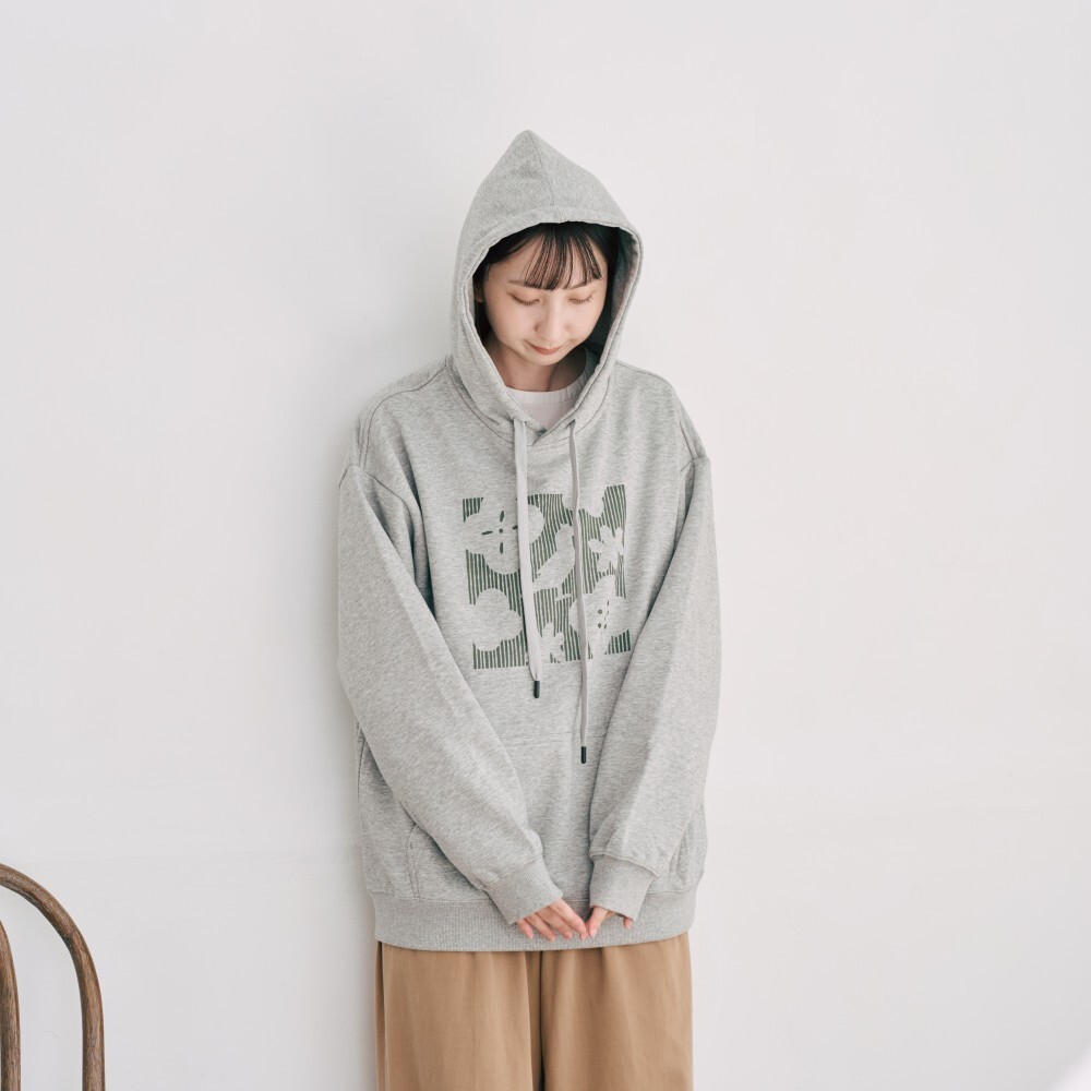 印花樂長袖帽/"I"系列/麻花灰綠