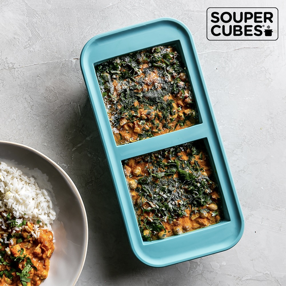 【Souper Cubes】多功能食品級矽膠保鮮盒2格_湖水綠(500ml/格)