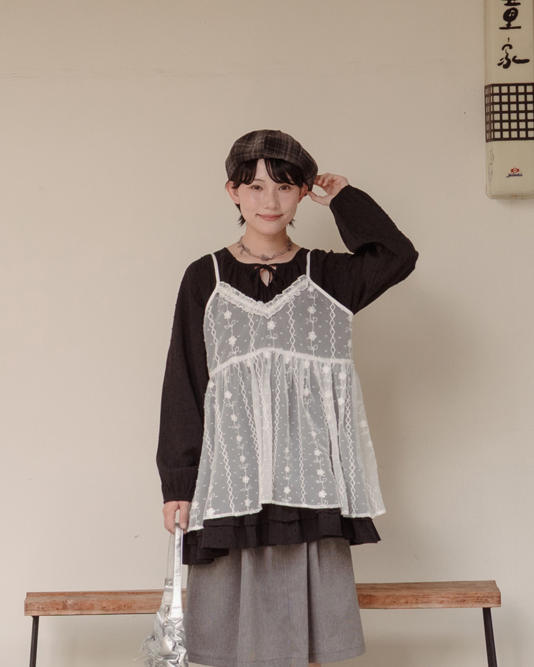 Ruffled jacquard sheer spaghetti strap cover-up vest, available in two colors.【01200009】in stock+pre-order