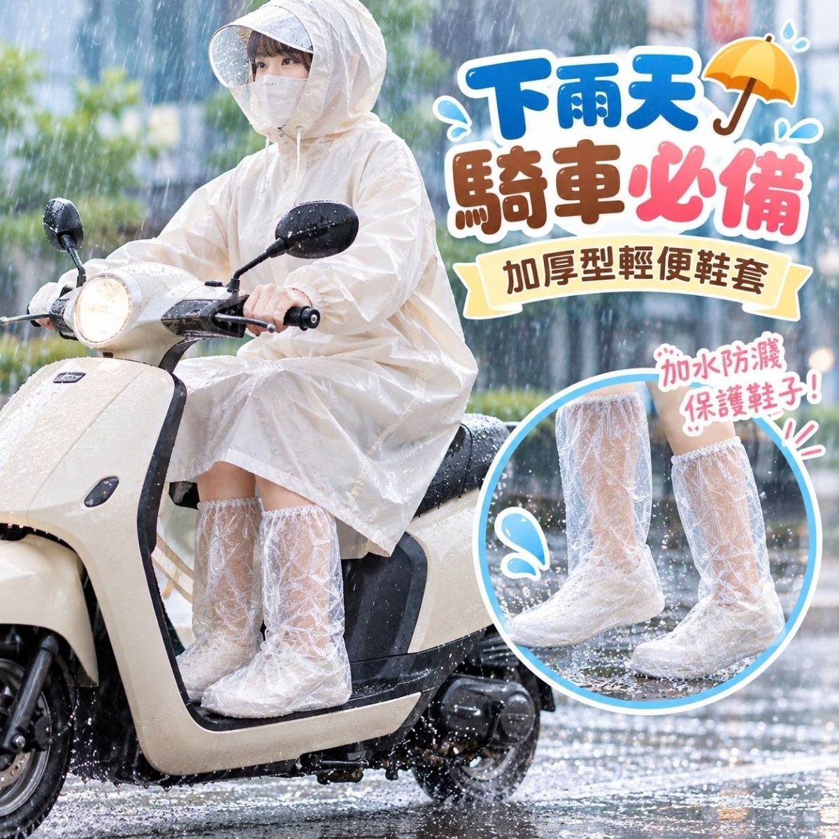 加厚型輕便鞋套2雙入｜防水鞋套 雨鞋套 長筒鞋套 機車雨天防水鞋套【輕鬆購五金百貨】