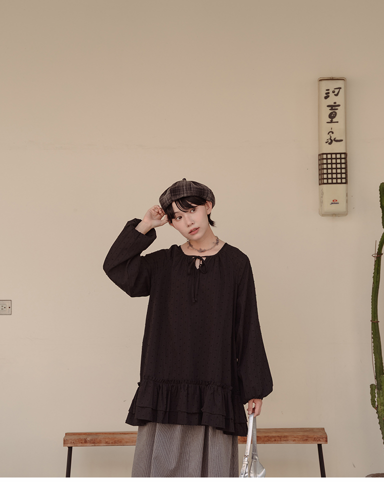 Jacquard tie-up ruffled two-way short dress, available in two colors.【01087376】in stock+pre-order