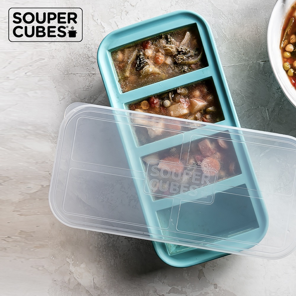 【Souper Cubes】多功能食品級矽膠保鮮盒4格_湖水綠(250ml/格)