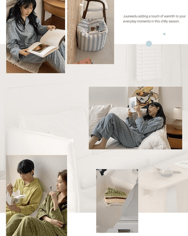 Juuneedu｜[長袖睡衣] Greenery Dot Peach Fleece Pajama [4 colors]