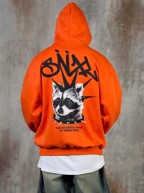 OverSize英文字圖案連帽衛衣(薄抓毛底) SVXL-096T