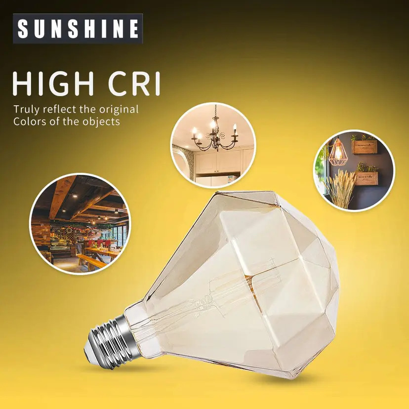 Diamond LED Filament Decorative Bulb, 4W E27 Base, 2200K Warm White