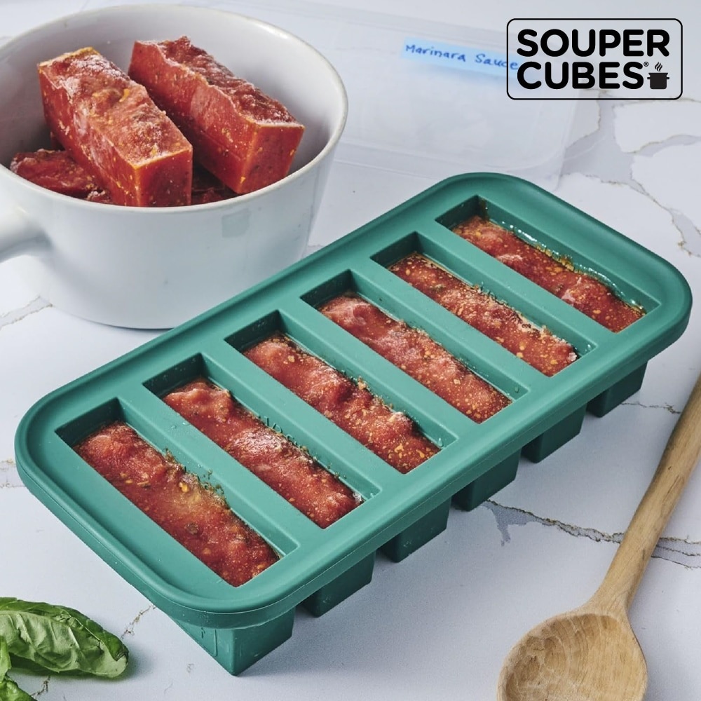 【Souper Cubes】多功能食品級矽膠保鮮盒6格_霧松綠(125ml/格)