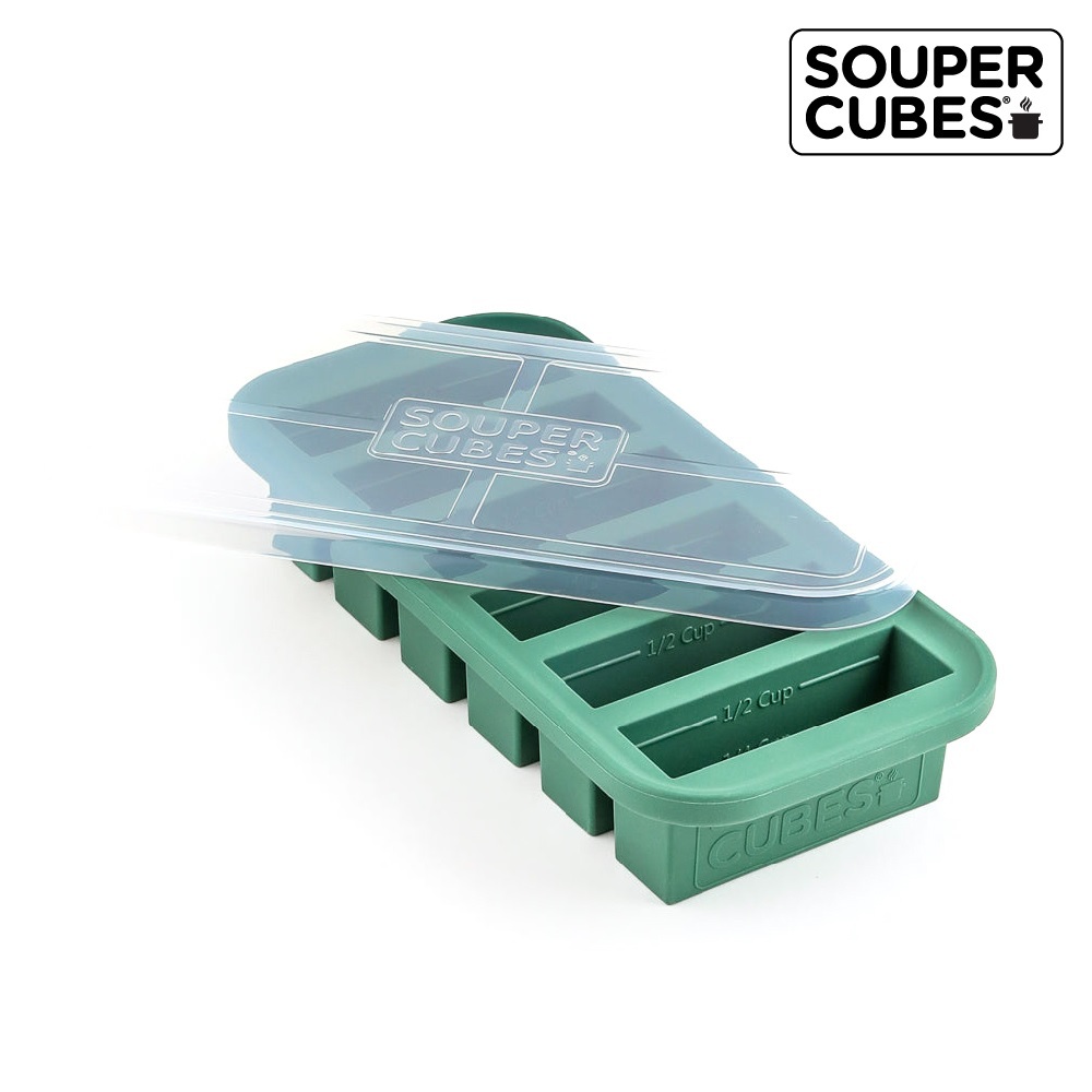 【Souper Cubes】多功能食品級矽膠保鮮盒6格_霧松綠(125ml/格)