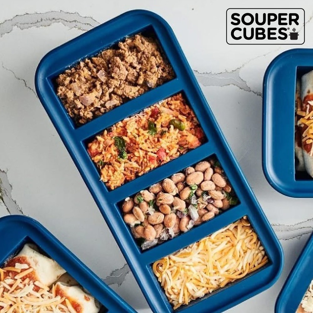 【Souper Cubes】多功能食品級矽膠保鮮盒4格_暮光藍(250ml/格)