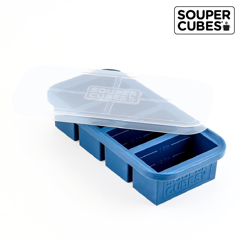 【Souper Cubes】多功能食品級矽膠保鮮盒4格_暮光藍(250ml/格)