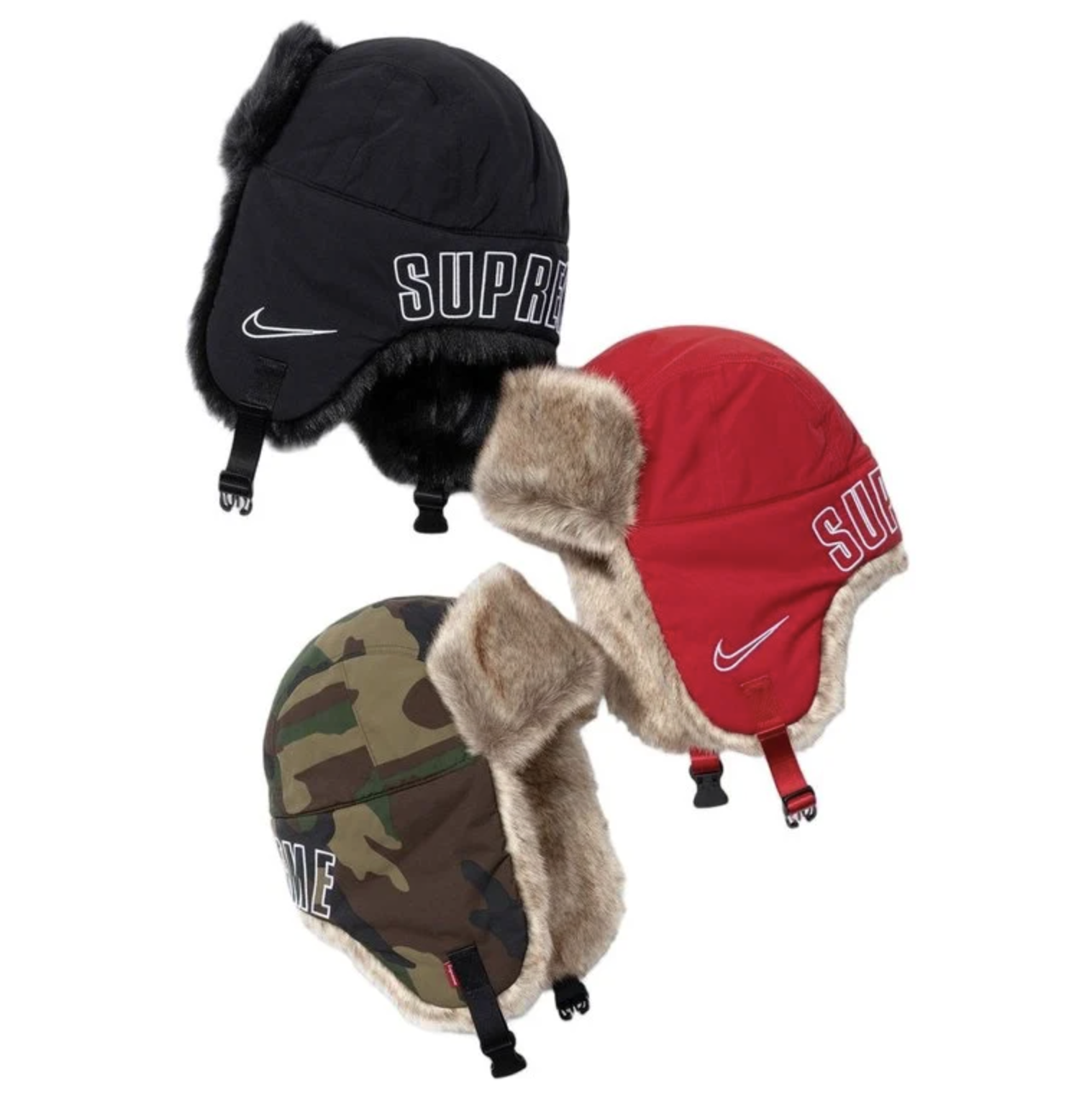 SUPREME NIKE TROOPER HAT 聯名款 軍帽 飛行帽 黑色/紅色/迷彩-IQ9124 010