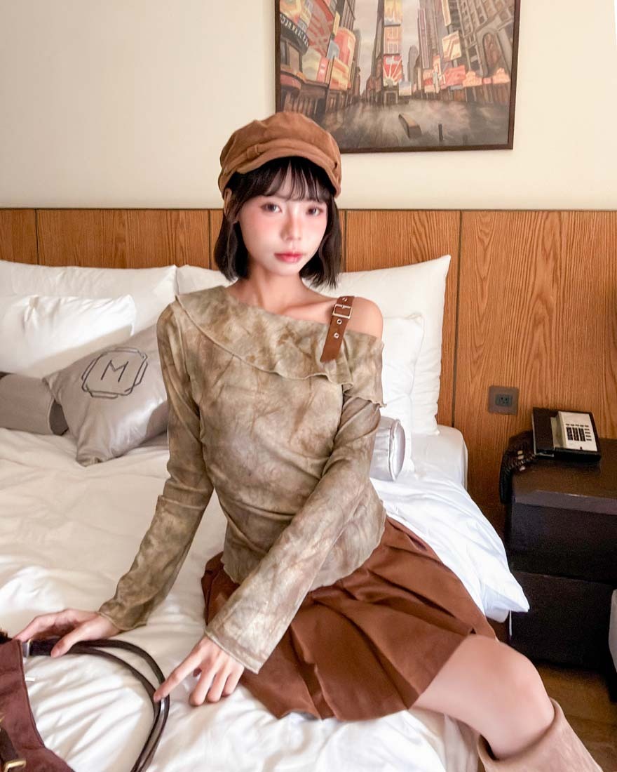 LINA LINA浮繪時序暈染釦環上衣百褶裙兩件組-迷人卡S/M