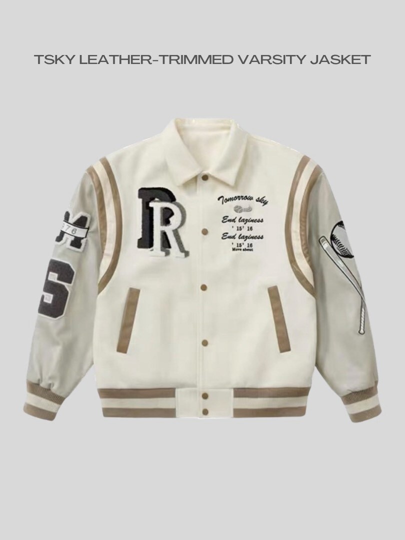 TSKY Embroidered Graphic Leather Patchwork Baseball Jacket