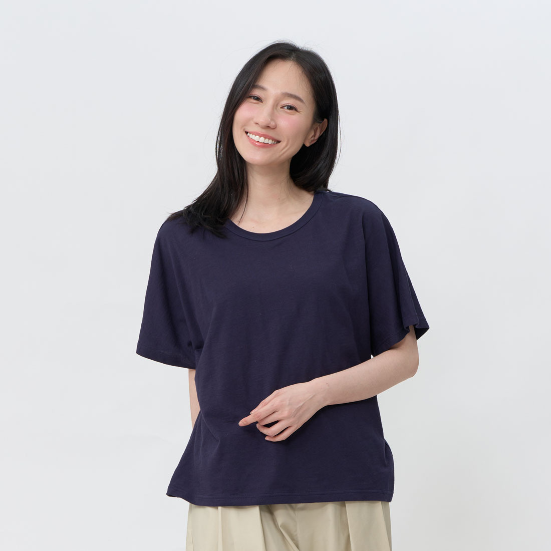 Bamboo Fiber Cotton Drop Shoulder Open Back Top / Dark BLue