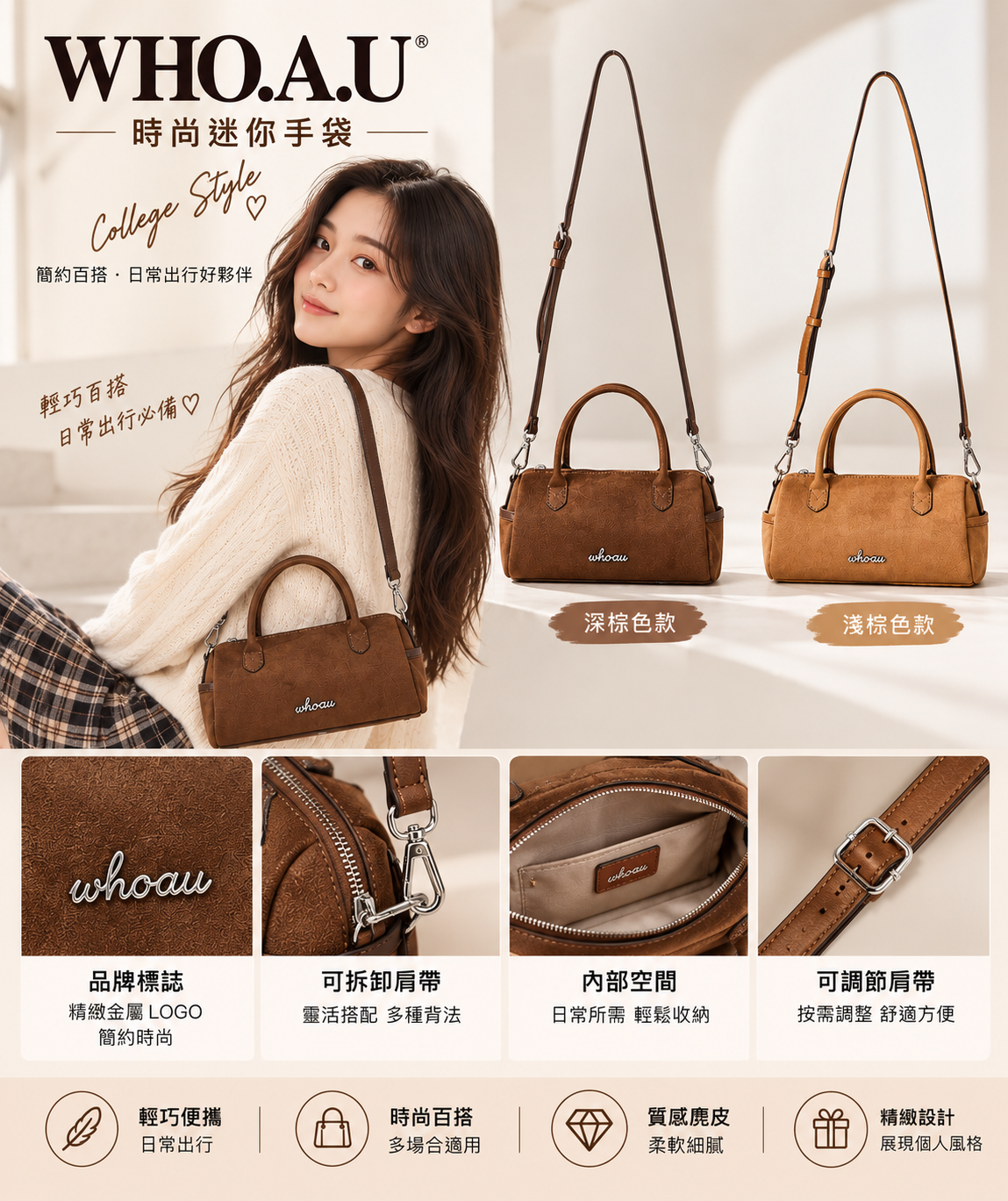 【預購】WHO.A.U ZKR100601 圓筒斜背包