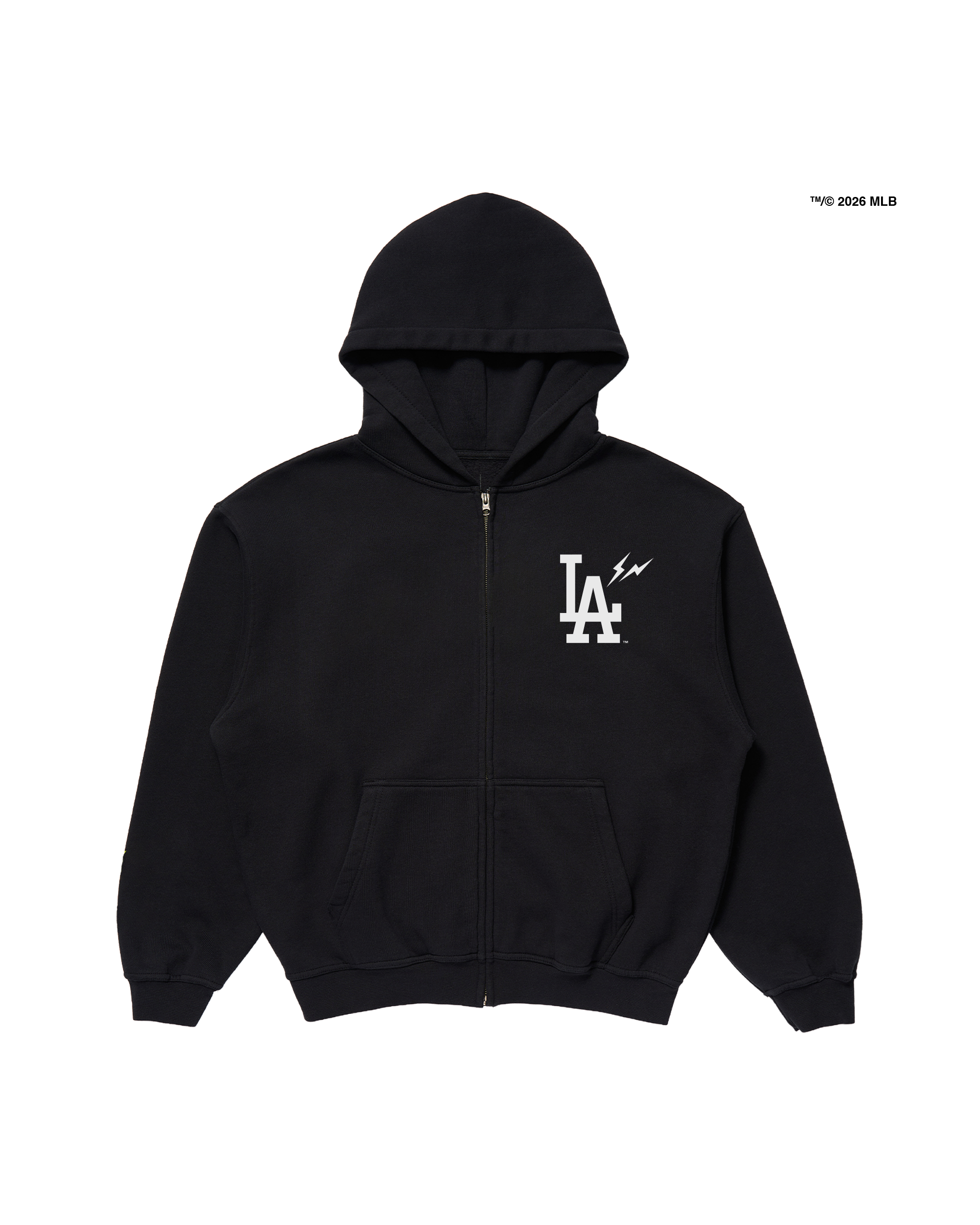 FRAGMENT X LOS ANGELES DODGERS ARCH LOGO HEAVYWEIGHT ZIP-UP HOODIE (灰色/黑色) 帽TEE 藤原浩 洛杉磯道奇隊 聯名款 閃電