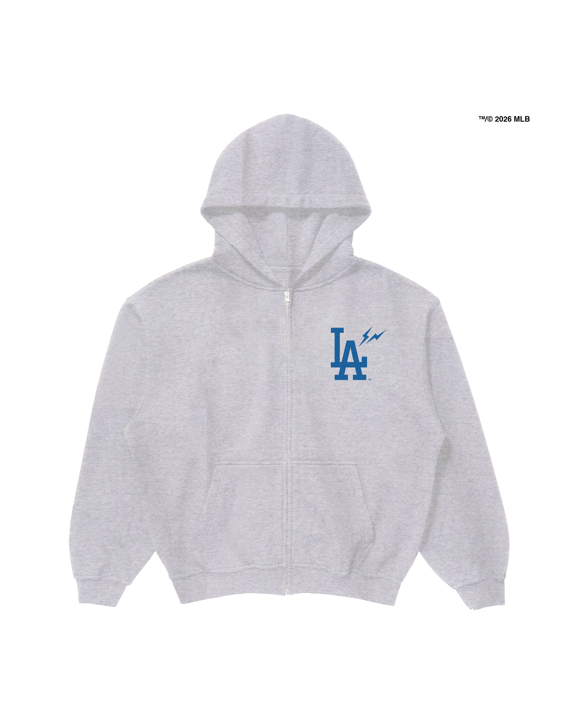 FRAGMENT X LOS ANGELES DODGERS ARCH LOGO HEAVYWEIGHT ZIP-UP HOODIE (灰色/黑色) 帽TEE 藤原浩 洛杉磯道奇隊 聯名款 閃電