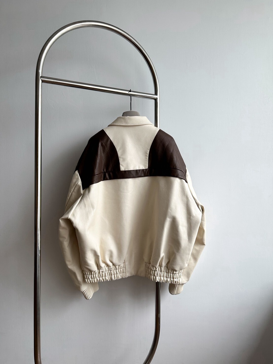TSKY Anti-War Retro Color Block Leather Flight Jacket