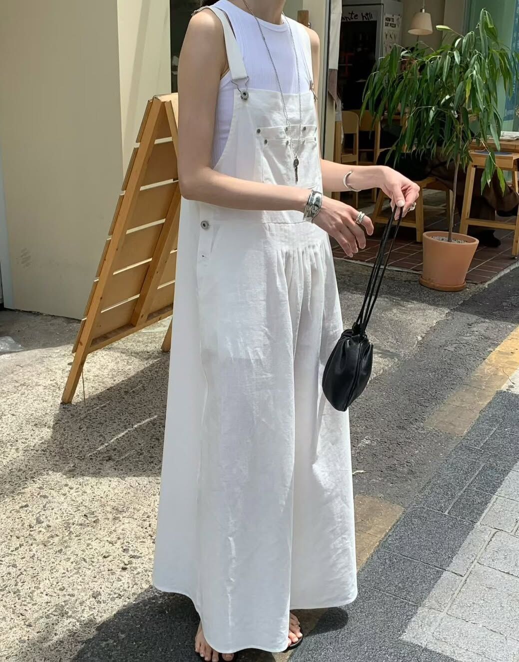 口袋造型寬肩帶背心裙吊帶裙洋裝