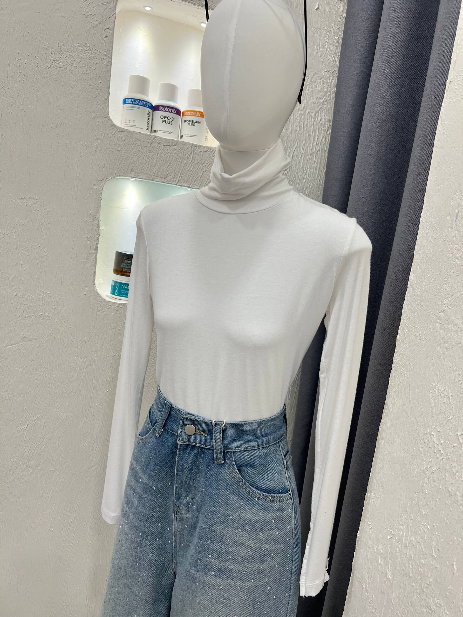 White High Neck Long Sleeve