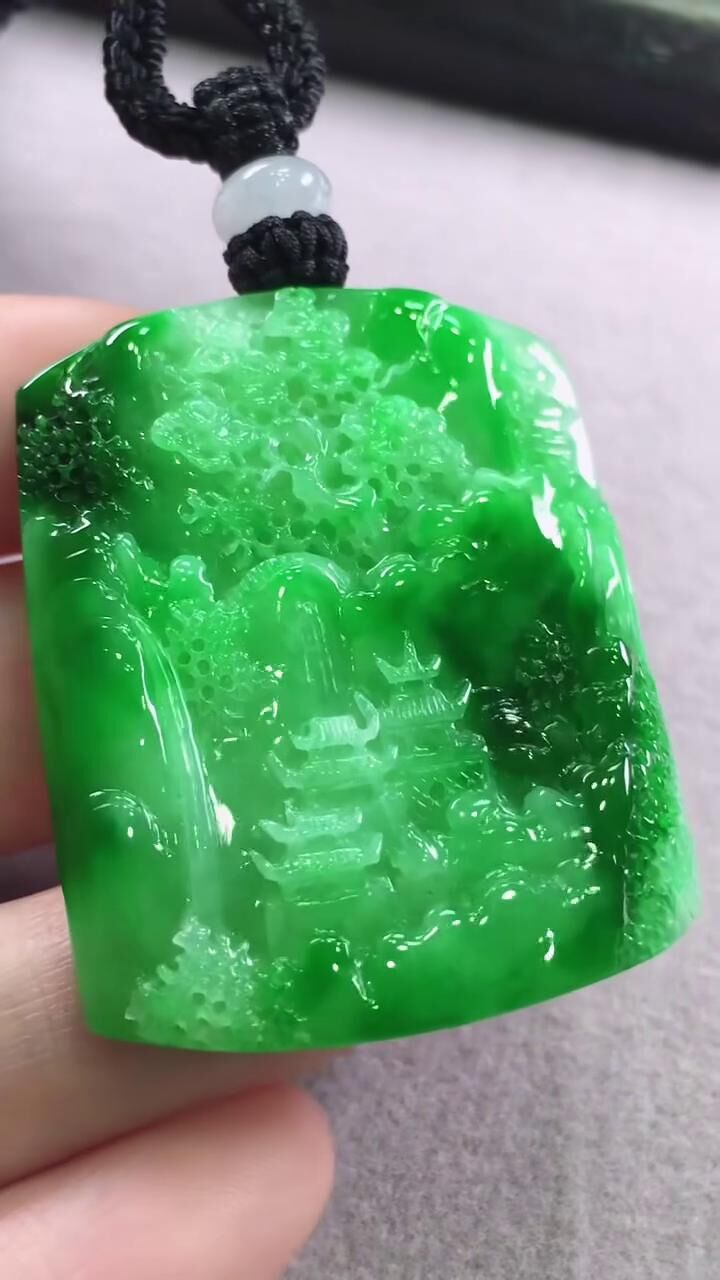 翡翠滿綠山水牌,天然翡翠A玉, 緬甸玉, Jade, Jadeite