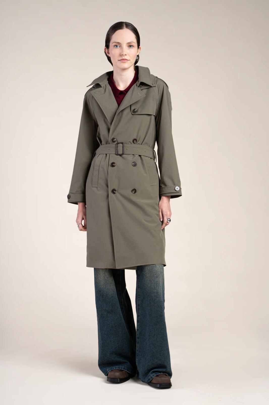 1FT1007-070 [FLOTTE] Montaigne Mid-Length Trench Coat Khaki #24009 (EU)