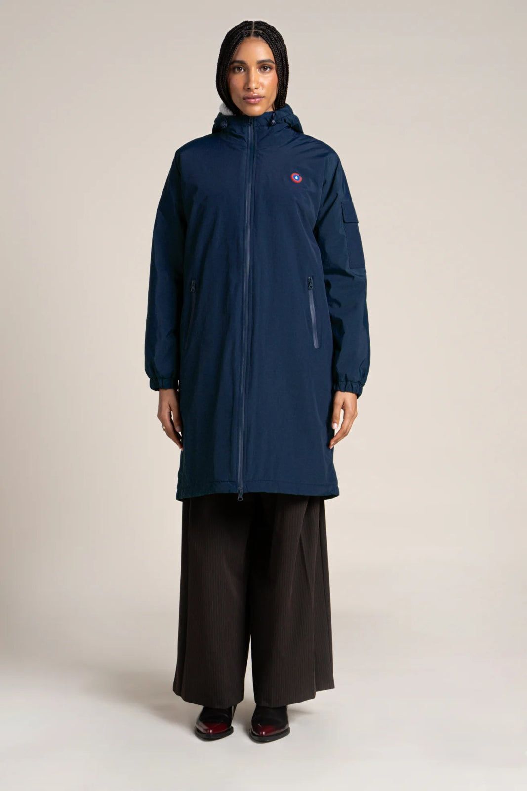 1FT1007-085 [FLOTTE] Turenne Long Parka Fleece-Lined Waterproof Indigo #24013 (EU)