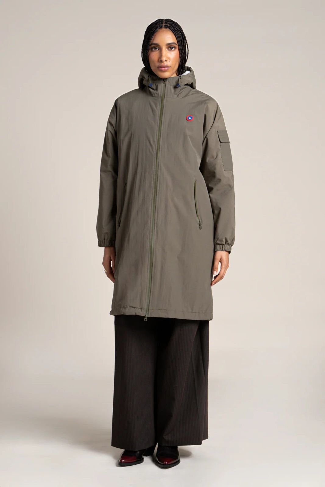 1FT1007-086 [FLOTTE] Turenne Long Parka Fleece-Lined Waterproof Khaki #24013 (EU)