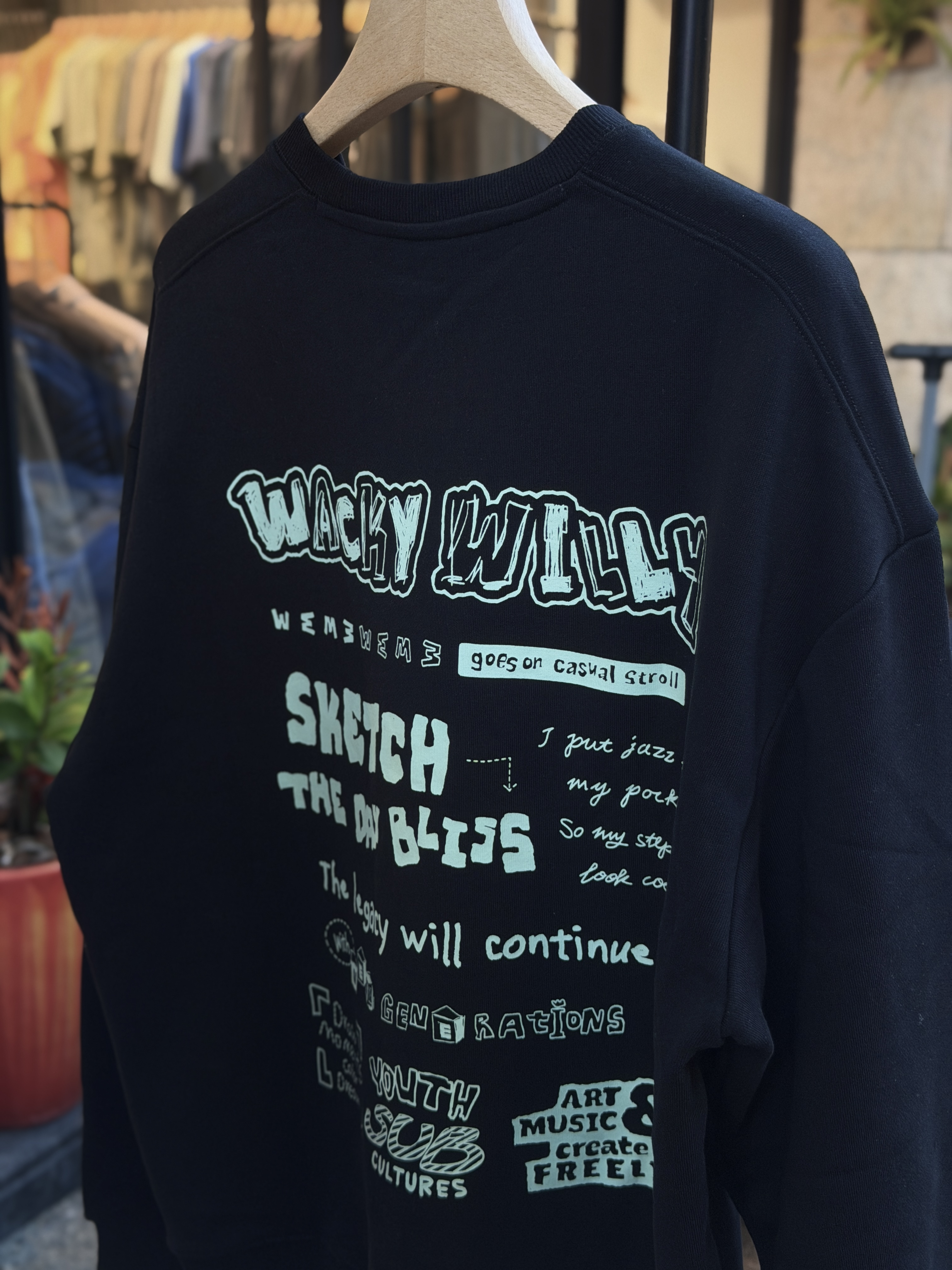 Wacky WiLLy Back Lettering Contrast Rib Sweatshirt 背面手繪字樣圖像 大學tee WA2603CR11