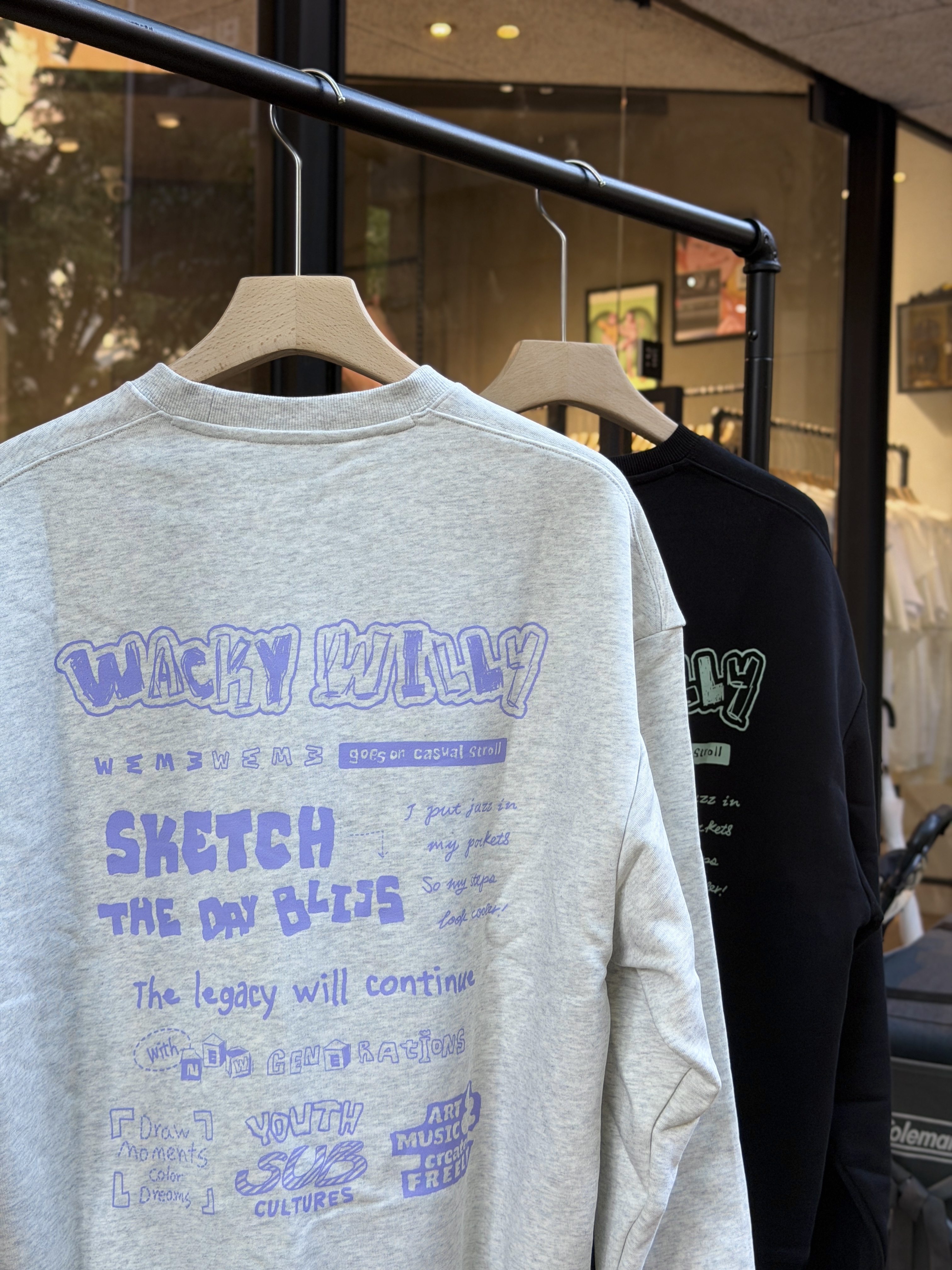 Wacky WiLLy Back Lettering Contrast Rib Sweatshirt 背面手繪字樣圖像 大學tee WA2603CR11
