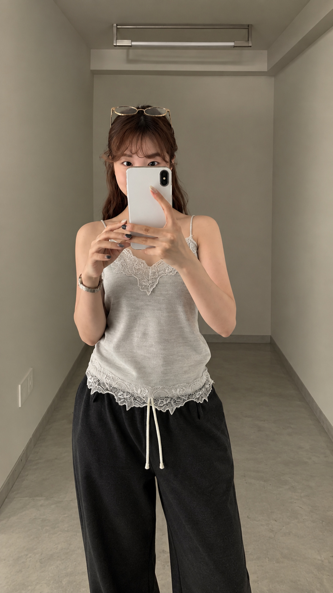 G6991-蕾絲V領細帶背心