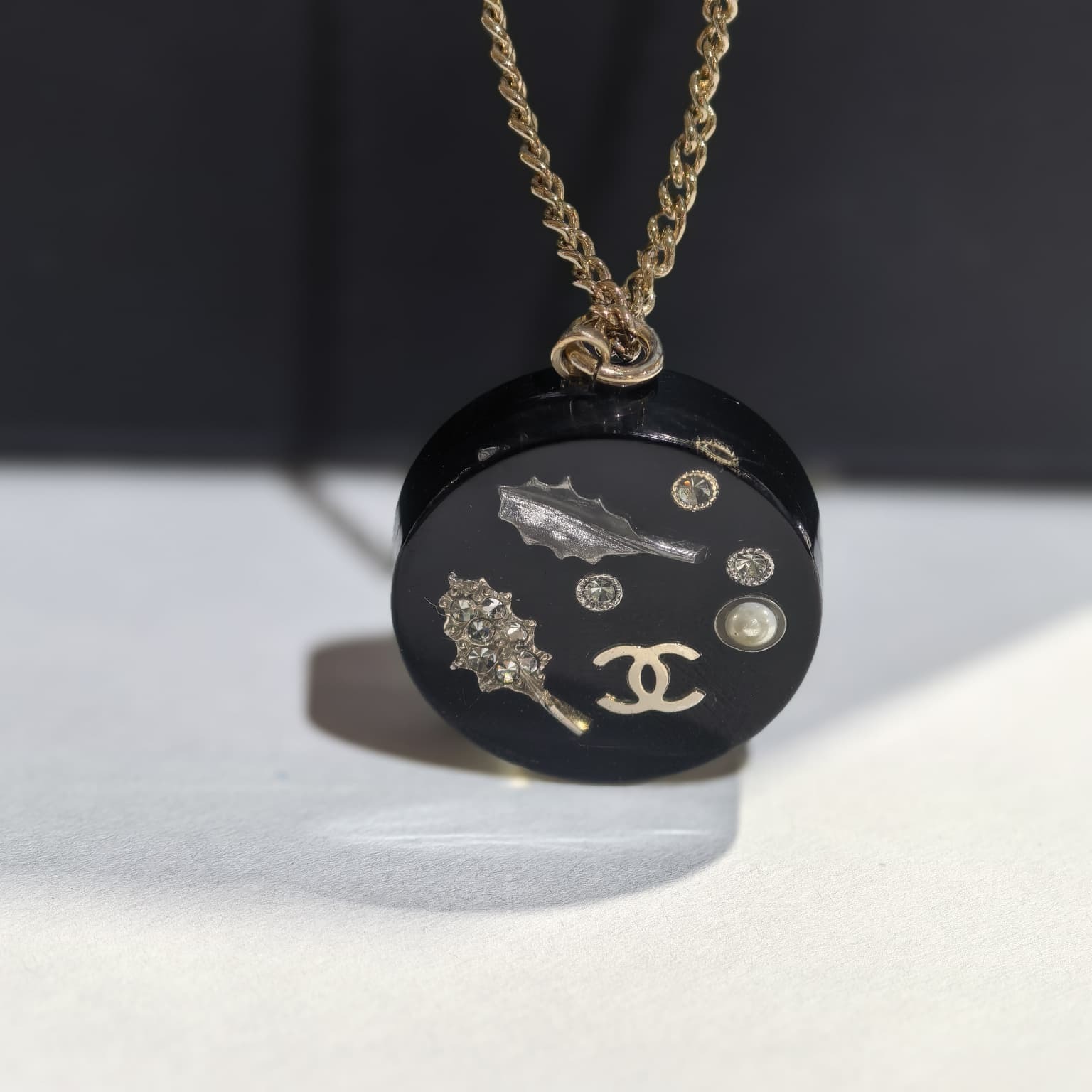 98%NEW二手CHANEL頸鏈 VINTAGE 黑色圓形亞克力 金鏈  中古香奈兒首飾 #香榭站正品