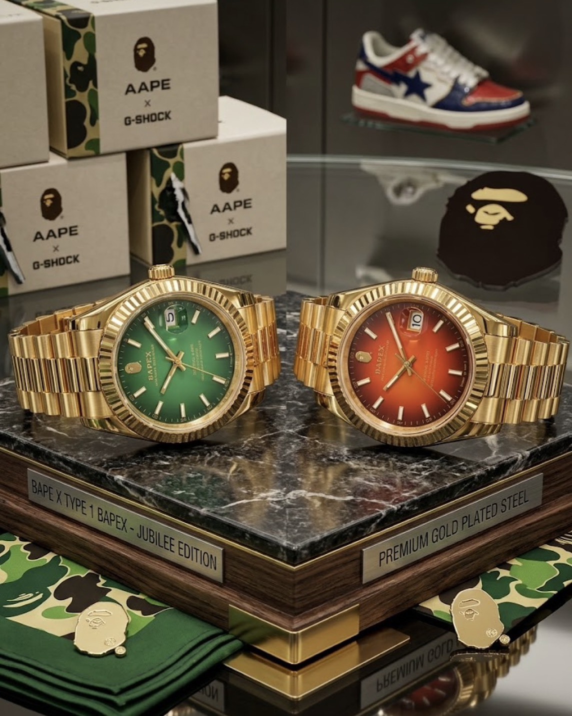 【APAIR】預購 Bape TYPE 6 BAPEX 日曆錶 金綠面 金橘面