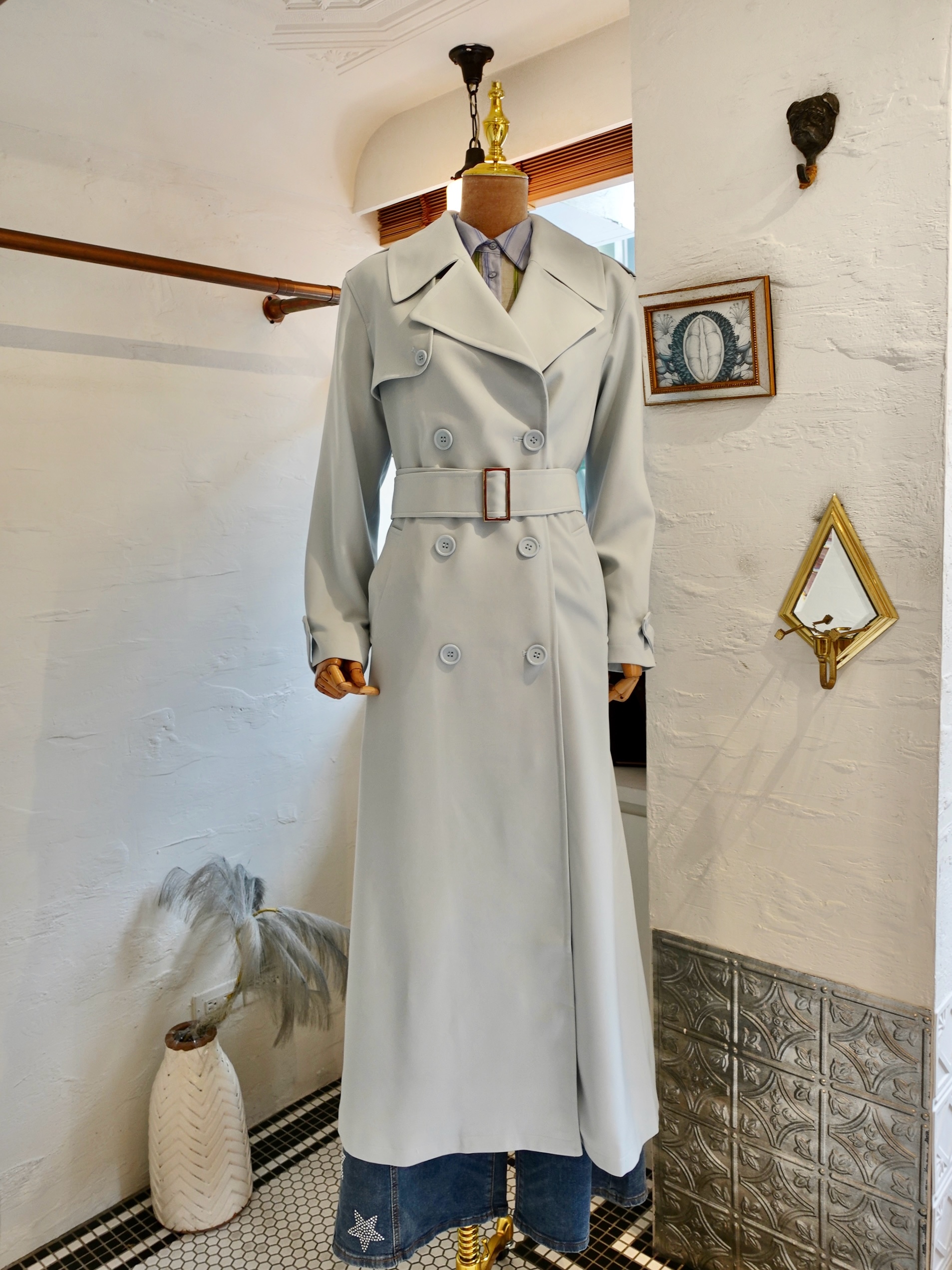 Light Blue冰藍色長風衣外套Trench Coat