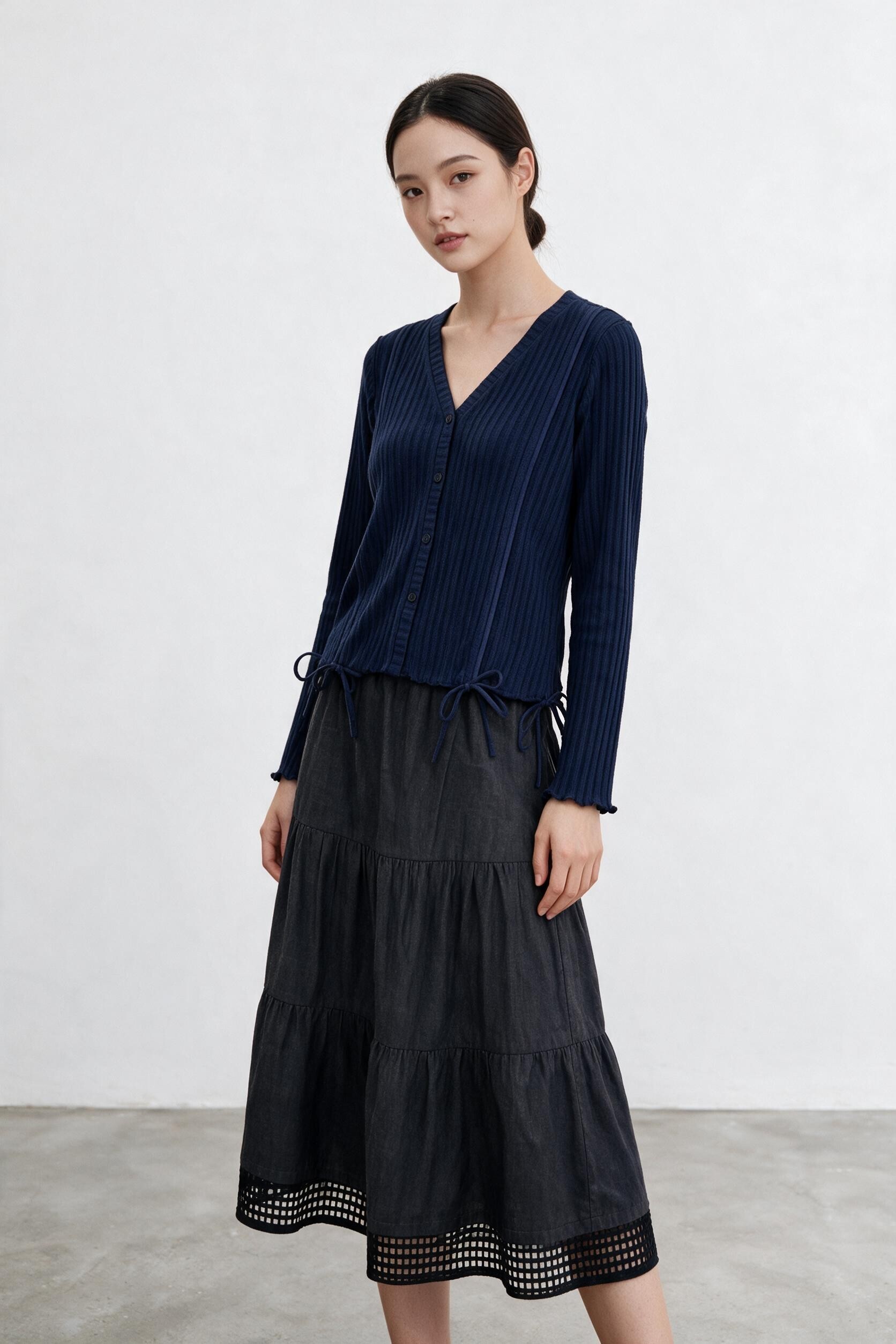 V-Neck Knit Coat with Adjustable Drawstring Hem CD0302