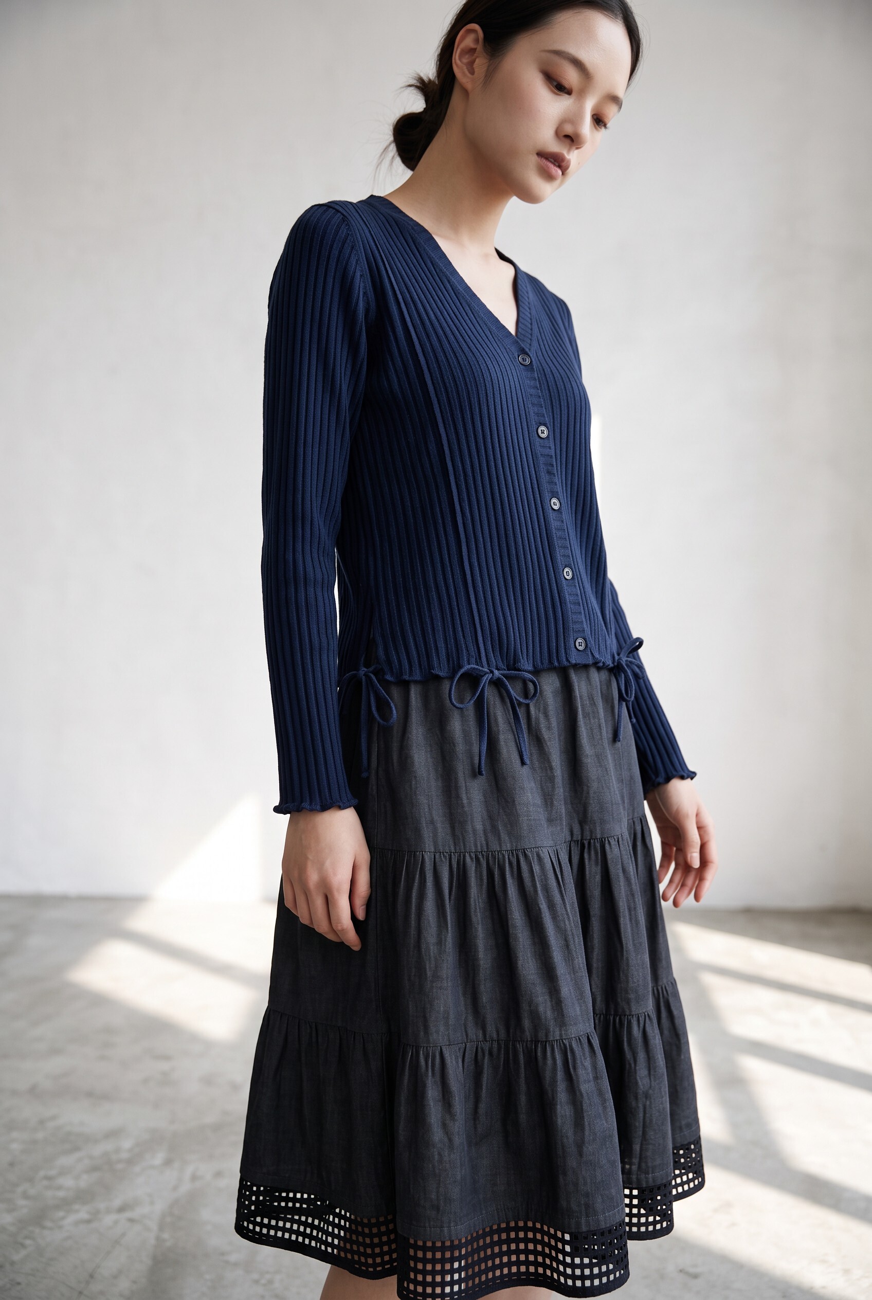 V-Neck Knit Coat with Adjustable Drawstring Hem CD0302