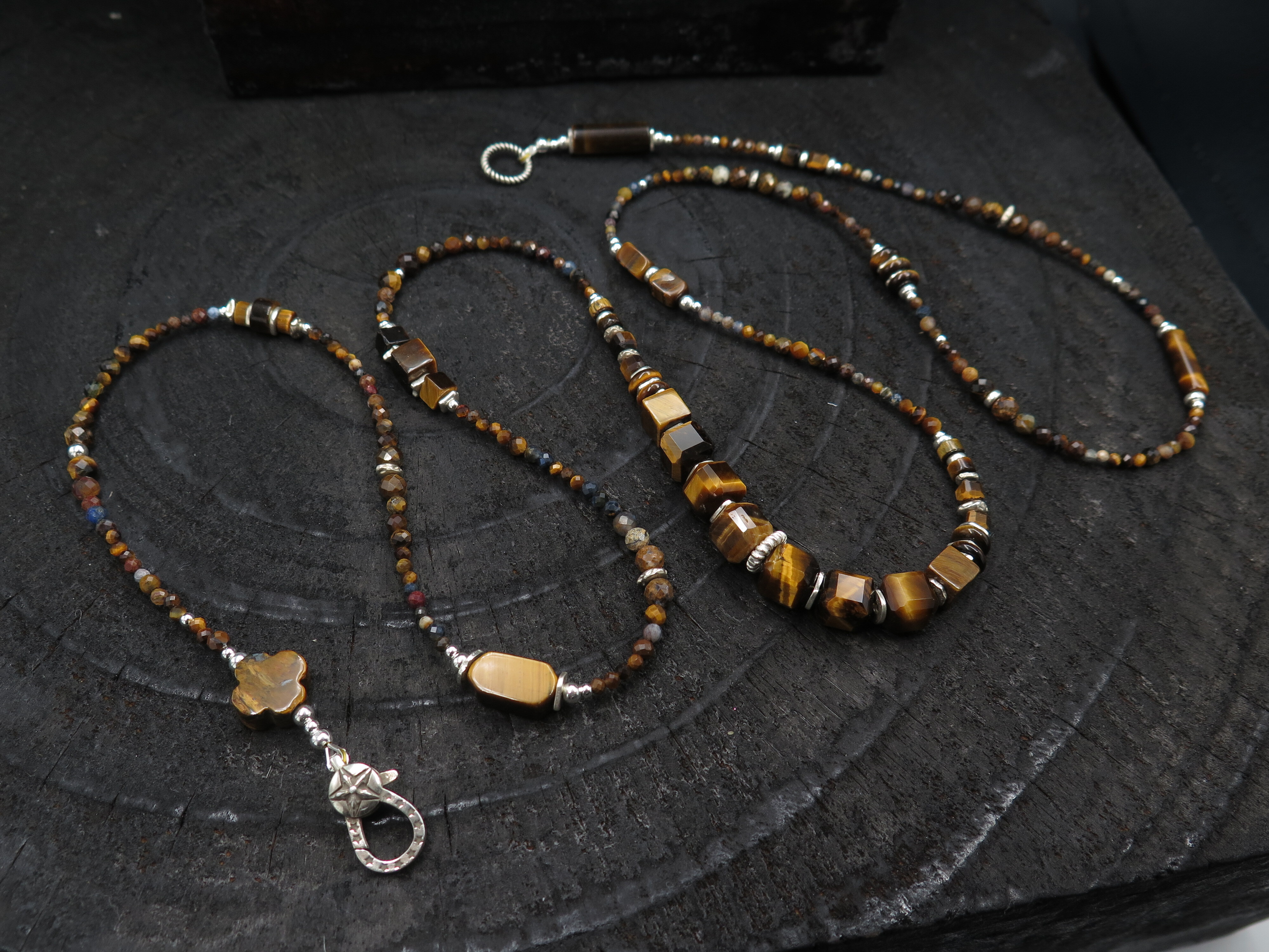 COLE COOL Natural Tiger's eye silver Long necklace