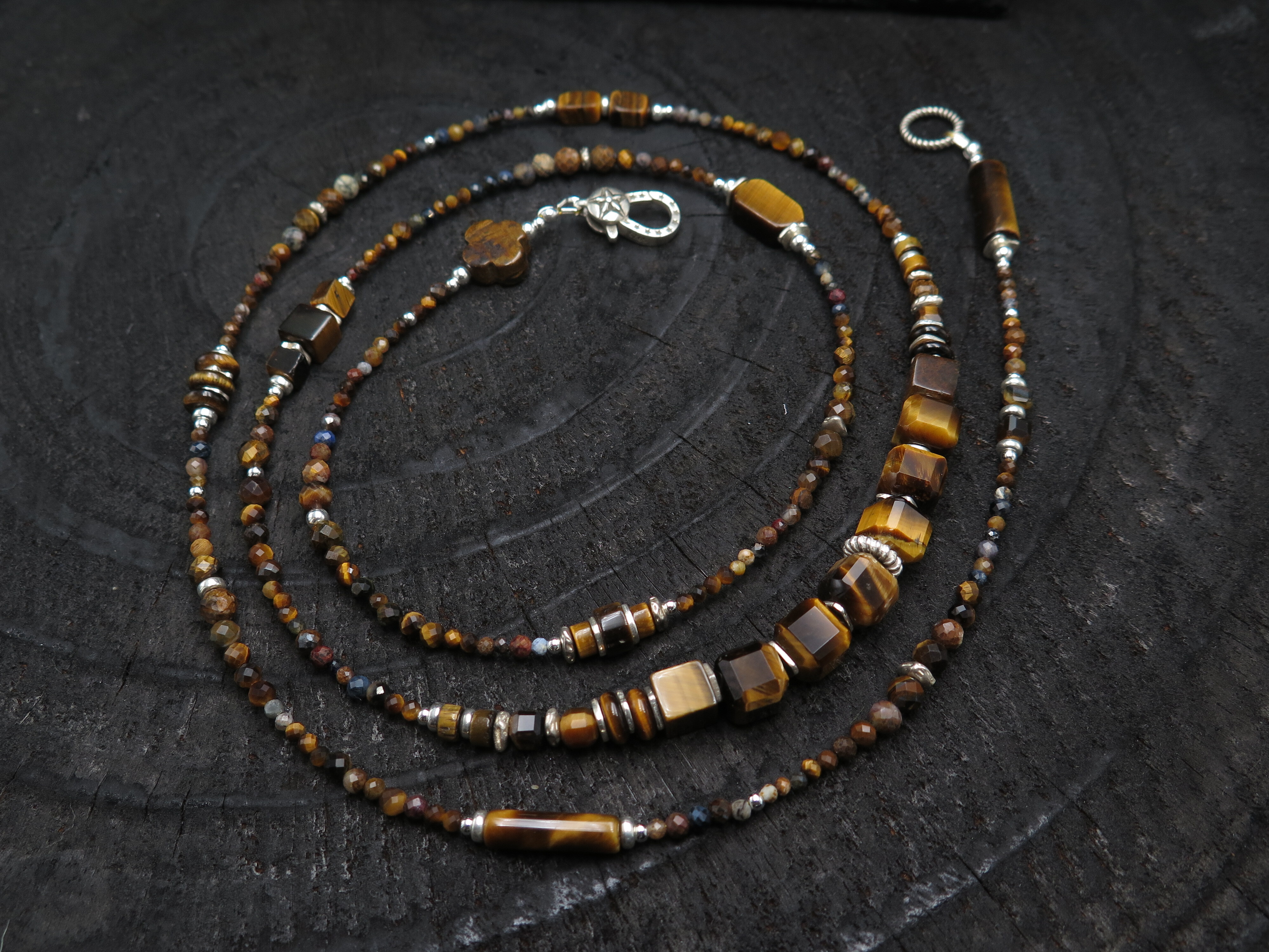 COLE COOL Natural Tiger's eye silver Long necklace