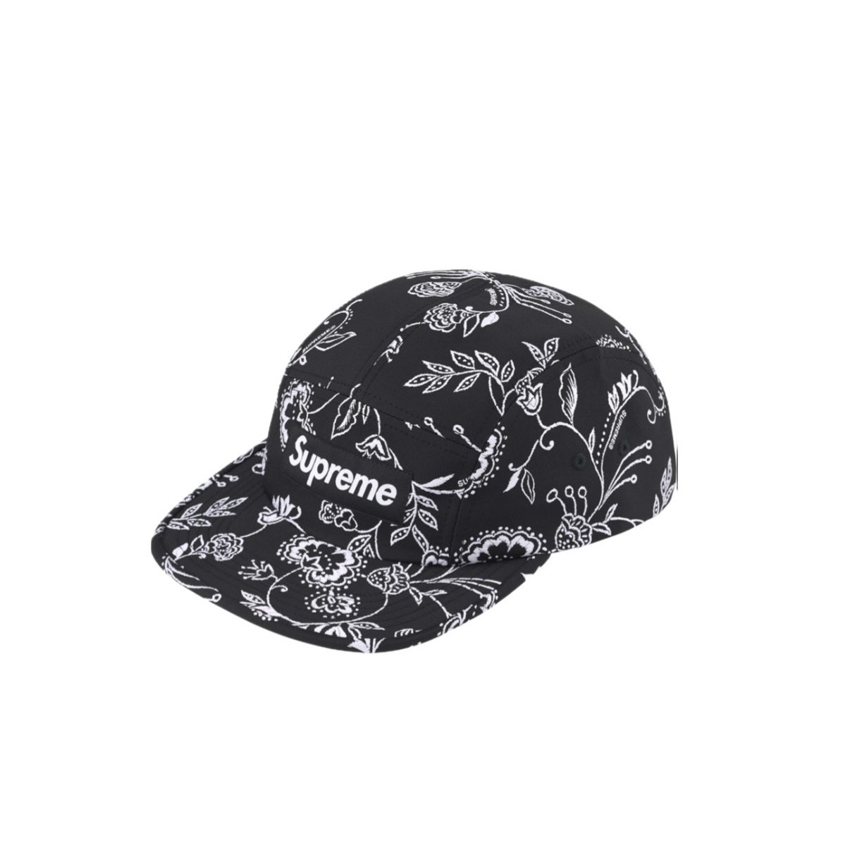 -(B05)-SUPREME FLORAL JACQUARD CAMP CAP 花卉 變形蟲 帽 黑色-SS25H36