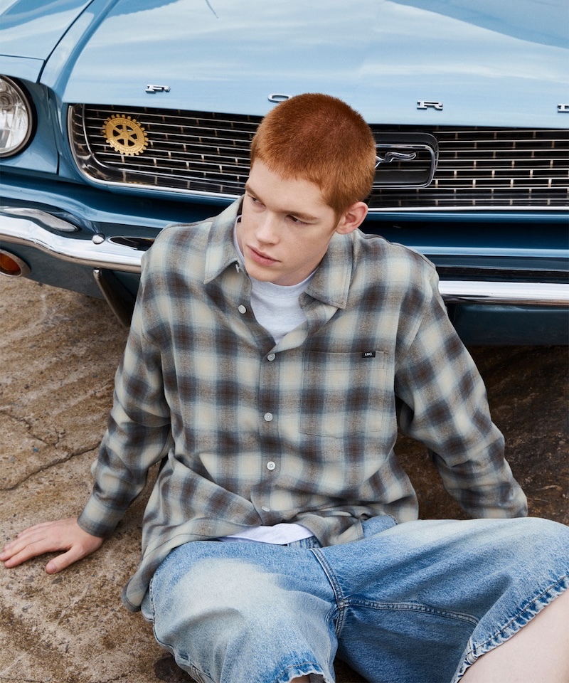 LMC - LABEL POINT FLANNEL CHECK SHIRT - BROWN