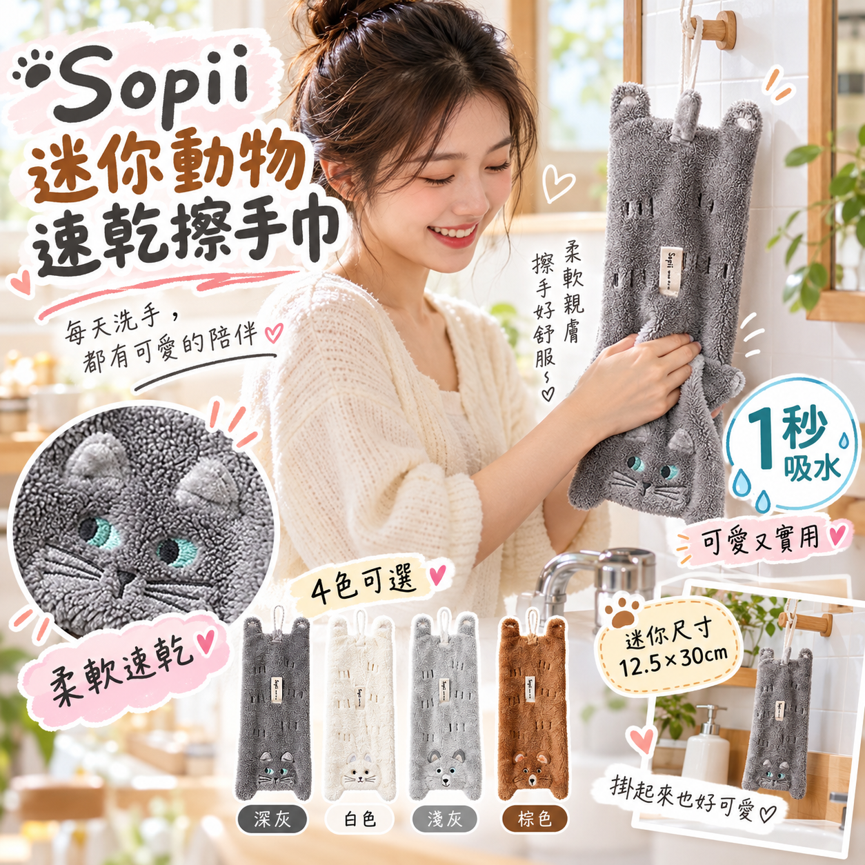 【預購】JM100609 Sopii 迷你動物速乾擦手巾